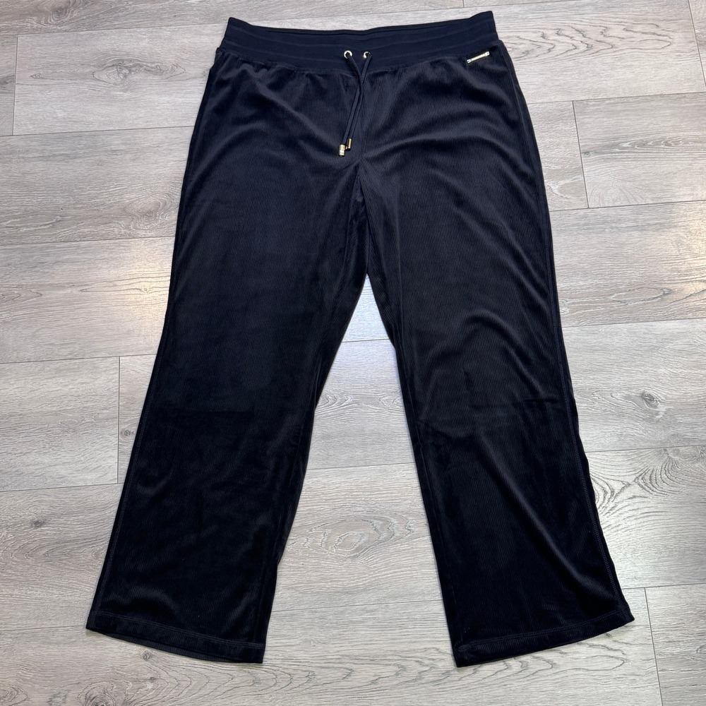 Halston Womens Black Ribbed Velour Wide Leg Lounge Pants XLarge XL